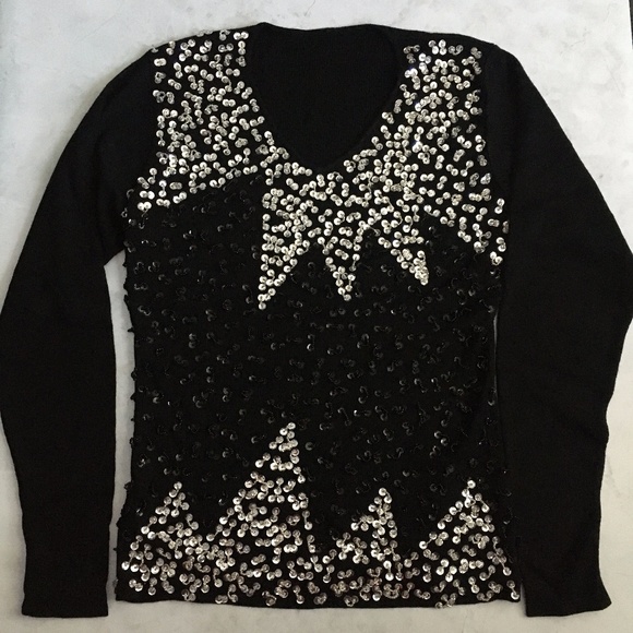 Hand Sewn Black Sparkly Sequin Pullover Sweater - Picture 1 of 10